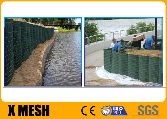 الأسلاك المجلفنة الملحومة Hesco Bastion Wall مع Geotextile الأخضر للدفاع عن الجدار الفيضانات